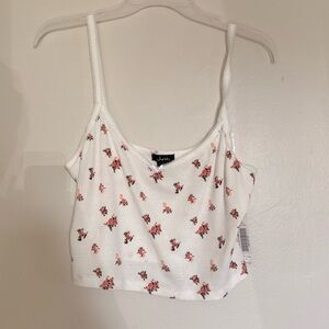 Justify White Ribbed Floral Crop Cami with Pink Print